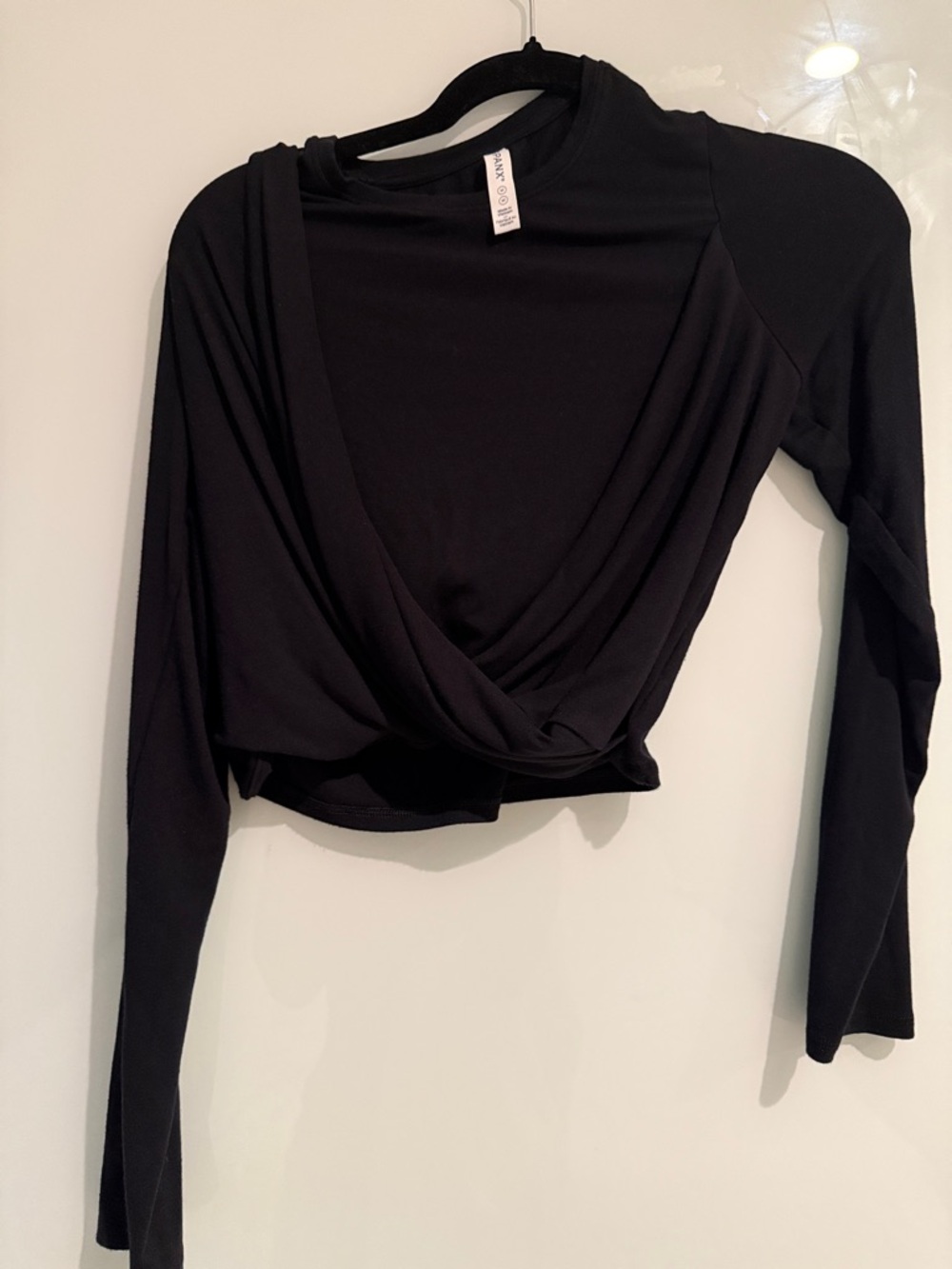 Spanx Long Sleeve Twist-Front Crop Top - Black